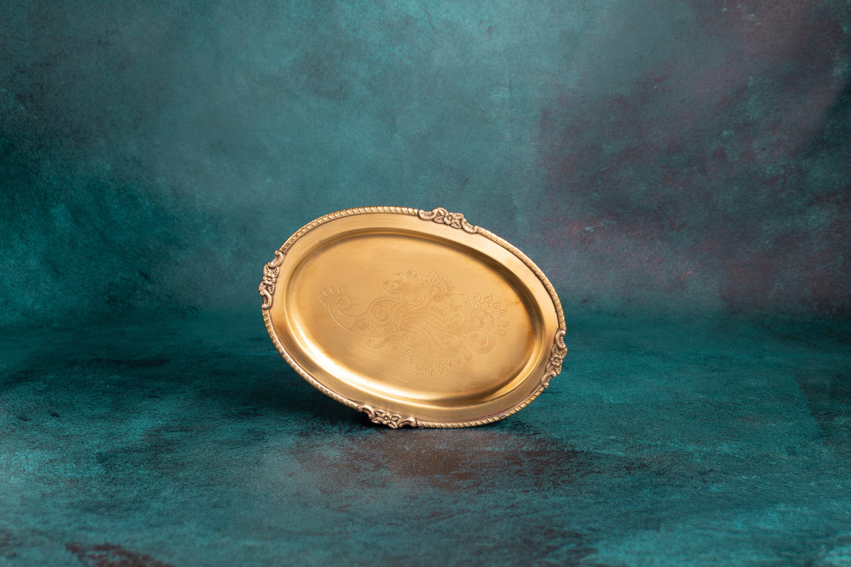 Brass Peacock Engraved Round Plate Set Of 3- 8" 9" 10"