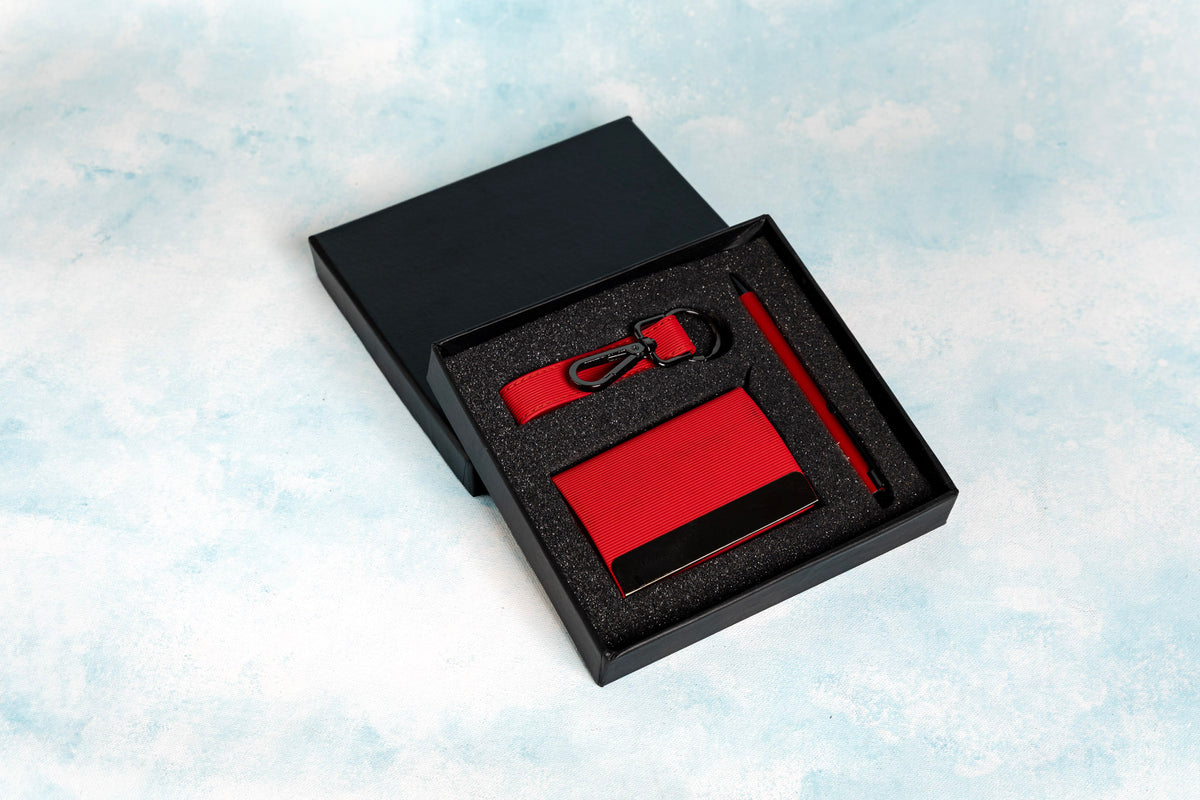 Gift Set - Premium Red- Pen Key Chain and Visiting Card Holder