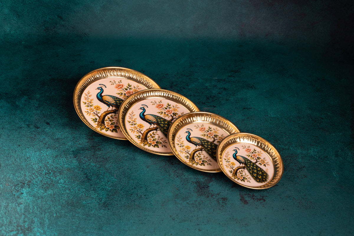 Peacock Digital Print Brass Plate Set Of 4- 5" 6" 7" 8"