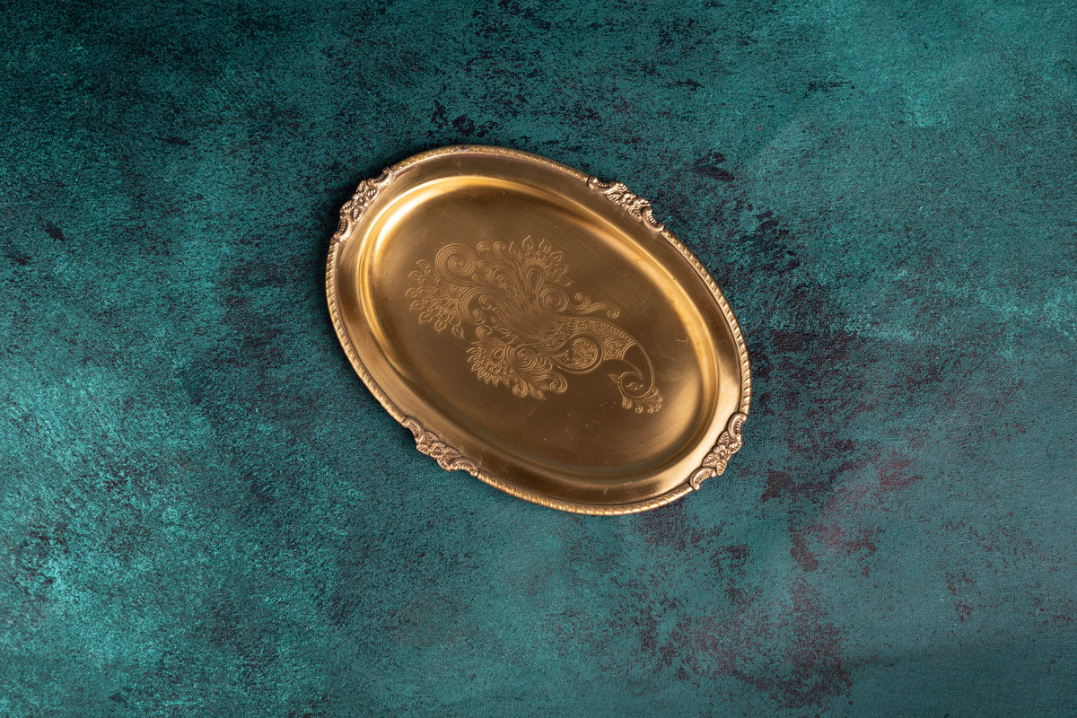 Peacock Engraved Oval Brass Plate 1 0"